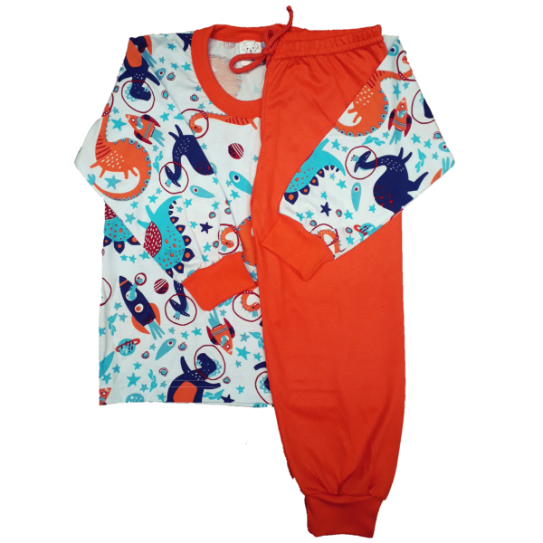 0336 Pijama Dinossauro Azul com Calça Laranja 3